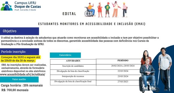 Seleção de estudantes monitores em acessibilidade e inclusão (EMAI)