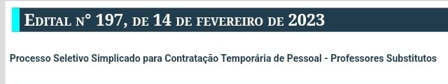 NOVO - Edital 197-2023 - Professor Substituto 2 vagas