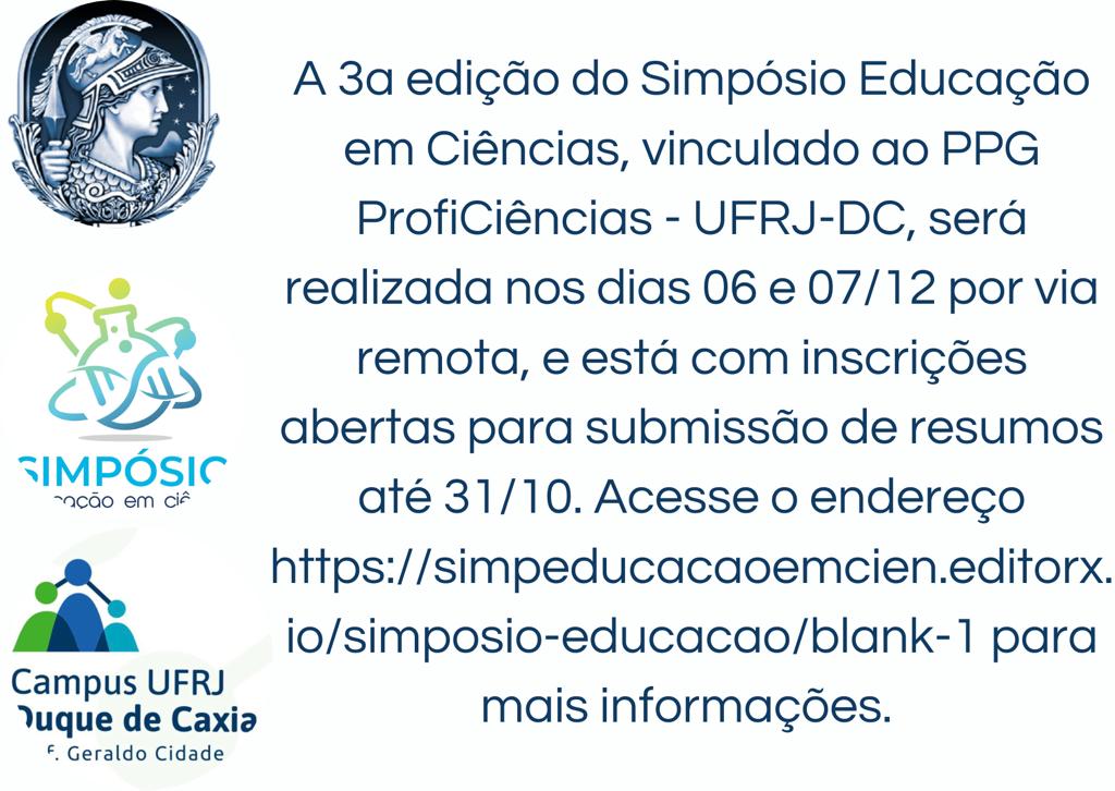 Simpósio Educação em Ciências - inscreva seu resumo até 31/10